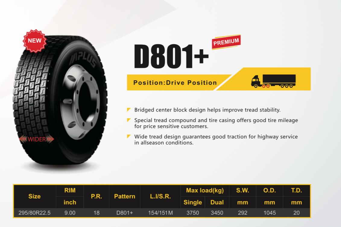 Aplus 295/80R22,5 D801+ 18PR TRAC/CAR